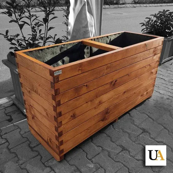 Emprenyeli Kahverengi Dış Mekan Büyük Ahşap Saksı I UygunAhşap